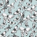 Vintage monochrome butterflies seamless pattern