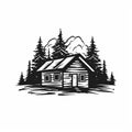 Vintage Monochrome Cabin Illustration Simple, Clean Logo Style Art