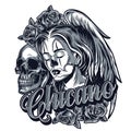 Vintage monochrome chicano tattoo concept