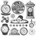 Vintage Monochrome Clocks Repair Elements Set