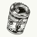 Vintage monochrome concept of money roll Royalty Free Stock Photo