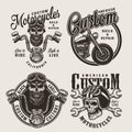 Vintage monochrome custom motorcycle badges Royalty Free Stock Photo