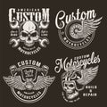 Vintage monochrome custom motorcycle logos Royalty Free Stock Photo