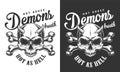 Vintage monochrome demon skull logotype