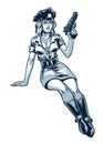 VIntage Monochrome Drawing of Sexy Police Women