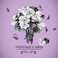 Vintage Monochrome Floral Card with Violets Royalty Free Stock Photo