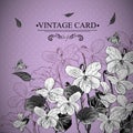 Vintage Monochrome Floral Card with Violets Royalty Free Stock Photo