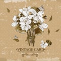 Vintage Monochrome Floral Card with Violets Royalty Free Stock Photo