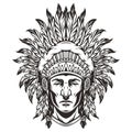 Vintage monochrome indian chief head