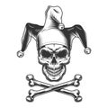 Vintage monochrome jester skull Royalty Free Stock Photo