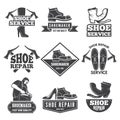 Vintage monochrome labels and logos for shoe repair workshop