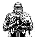 Vintage monochrome medieval warrior