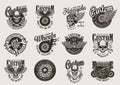 Vintage monochrome motorcycle emblems