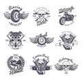 Vintage Monochrome Motorcycle Labels Set Royalty Free Stock Photo