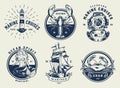 Vintage Monochrome Nautical Emblems Set