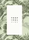 Vintage monochrome pale plive tropical design with exotic monstera and royal palm leaves and hibiscus flowers. Vector