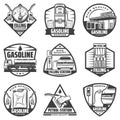 Vintage Monochrome Petrol Station Labels Set Royalty Free Stock Photo