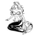 Vintage monochrome pretty mermaid