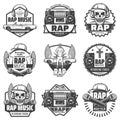 Vintage Monochrome Rap Music Labels Set