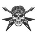 Vintage monochrome rock musician skull