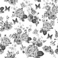 Vintage monochrome roses pattern