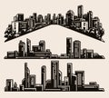 Vintage monochrome set of modern cityscapes