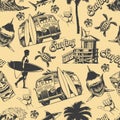 Vintage monochrome surfing seamless pattern Royalty Free Stock Photo