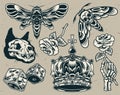 Vintage monochrome tattoos set Royalty Free Stock Photo