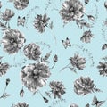 Vintage monochrome watercolor seamless pattern