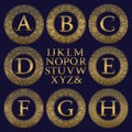 Vintage monogram kit. Golden letters and floral round frames for creating initial logo in antique style Royalty Free Stock Photo