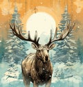 Vintage Moose Christmas Card: Delightful Design & Colorful Charm