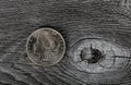 1921 vintage Morgan silver dollar on aged wood background Royalty Free Stock Photo