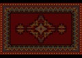 Vintage motley luxury carpet with ethnic ornament on a maroon field