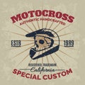 Vintage Motocross Helmet With Skull For Printing With Grunge Texture.