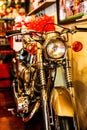 Vintage motorbike, focus on a headlamp. Retro motorcycle