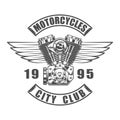 Vintage motorcycle club emblem in monochrome style isolated vector illustration Royalty Free Stock Photo