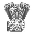 Vintage motorcycle engine. Template in monochrome style isolated vector illustration Royalty Free Stock Photo