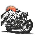 Vintage motorcycle illustrated logo with mountain background Royalty Free Stock Photo