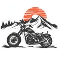 Vintage motorcycle illustrated logo with mountain background Royalty Free Stock Photo