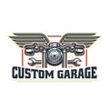 Vintage motorcycle logo template, vector retro custom garage emblem or badge Royalty Free Stock Photo