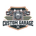 Vintage motorcycle logo template, vector retro custom garage emblem or badge Royalty Free Stock Photo