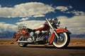 Vintage motorcycle in the middle of the desert. 3d rendering, American motorcycles on the , AI Generated