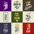 Vintage motorcycle, muscle, roadster, hot rod and classic car vector t-shirt logo isolated set