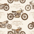 Vintage Motorcycle Pattern on Beige Background Royalty Free Stock Photo