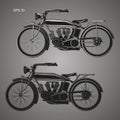 Vintage motorcycle vector illustration. Old retro bike. Old school motor vehicle. Royalty Free Stock Photo