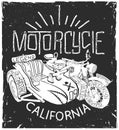 Vintage Motorcycle whith sidecar hand drawn t-shirt print.