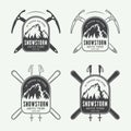 Vintage mountaineering and arctic expeditions logos, badges, emb