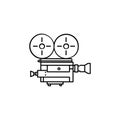 Retro video camera hand drawn outline doodle icon. Royalty Free Stock Photo