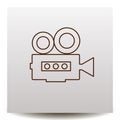 Vintage movie camera line vector Icon on a realistic paper background with shadow Royalty Free Stock Photo