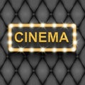 Vintage movie, cinematography and theater poster. Welcome neon retro 3d classic film posters board gold text in 3d on black